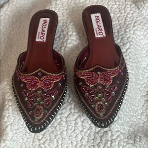 Brown Embroidered Mules with Intricate Detailing